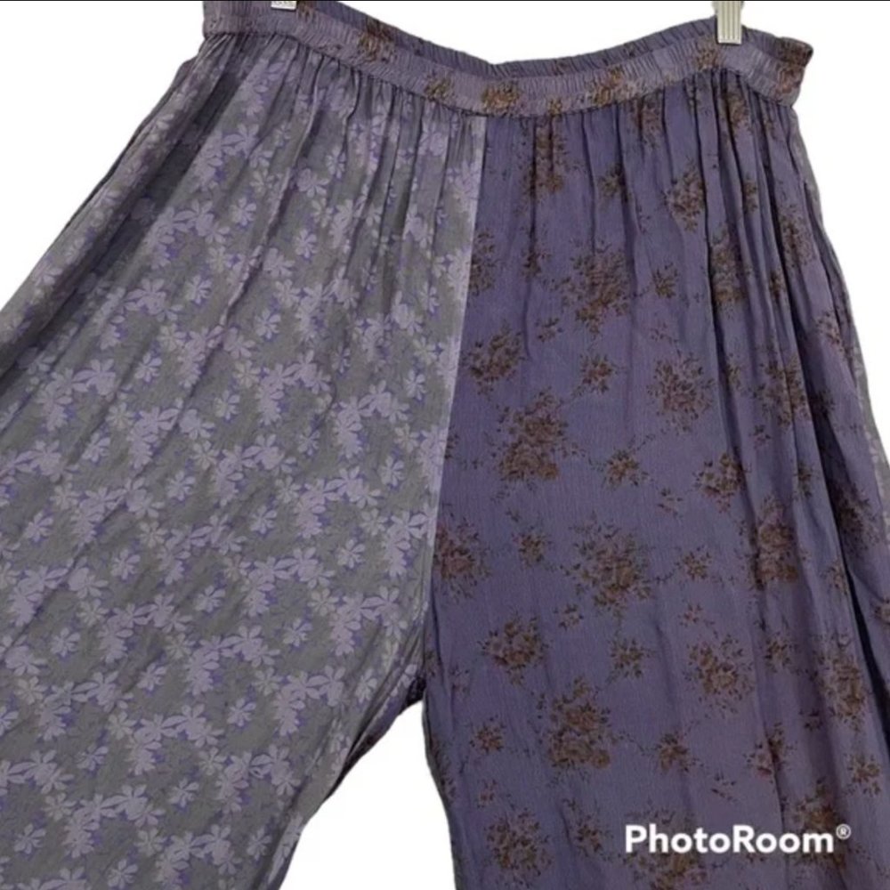 Tienda Ho Floral Lavender Purple Lilac Wide leg Pull On Palazzo Pant Free Size